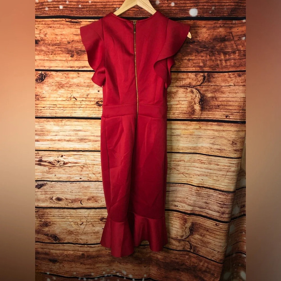 Red Ruffle Detail Dress - Picture 7 of 14